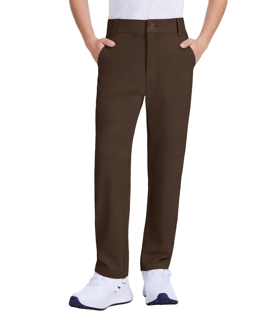 QBK boys golf pants front view with 4-way stretch for movement