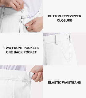 QBK boys golf pants zip fly close-up showing secure closure
