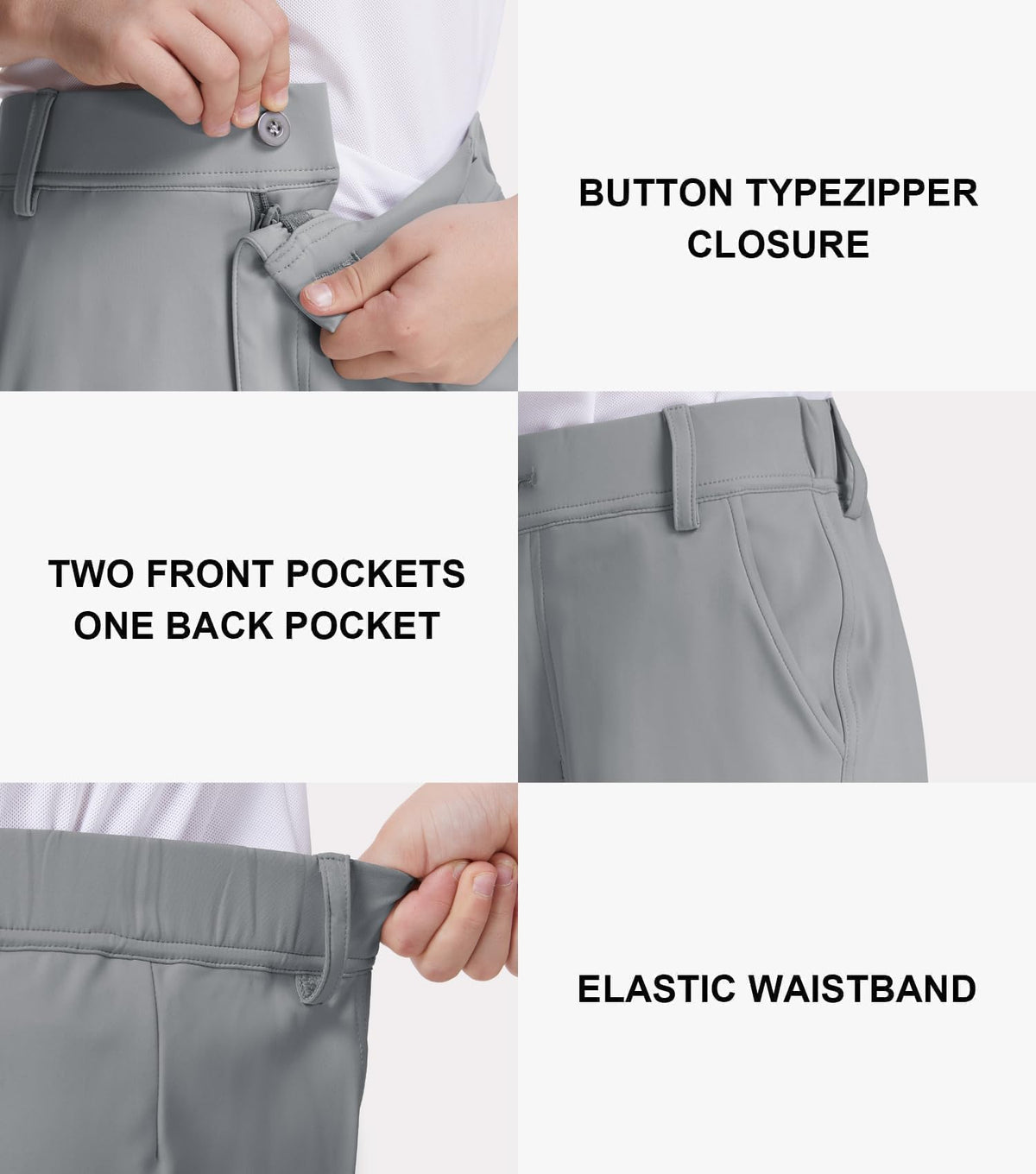 QBK boys golf pants zip-fly with button for secure daily wear.