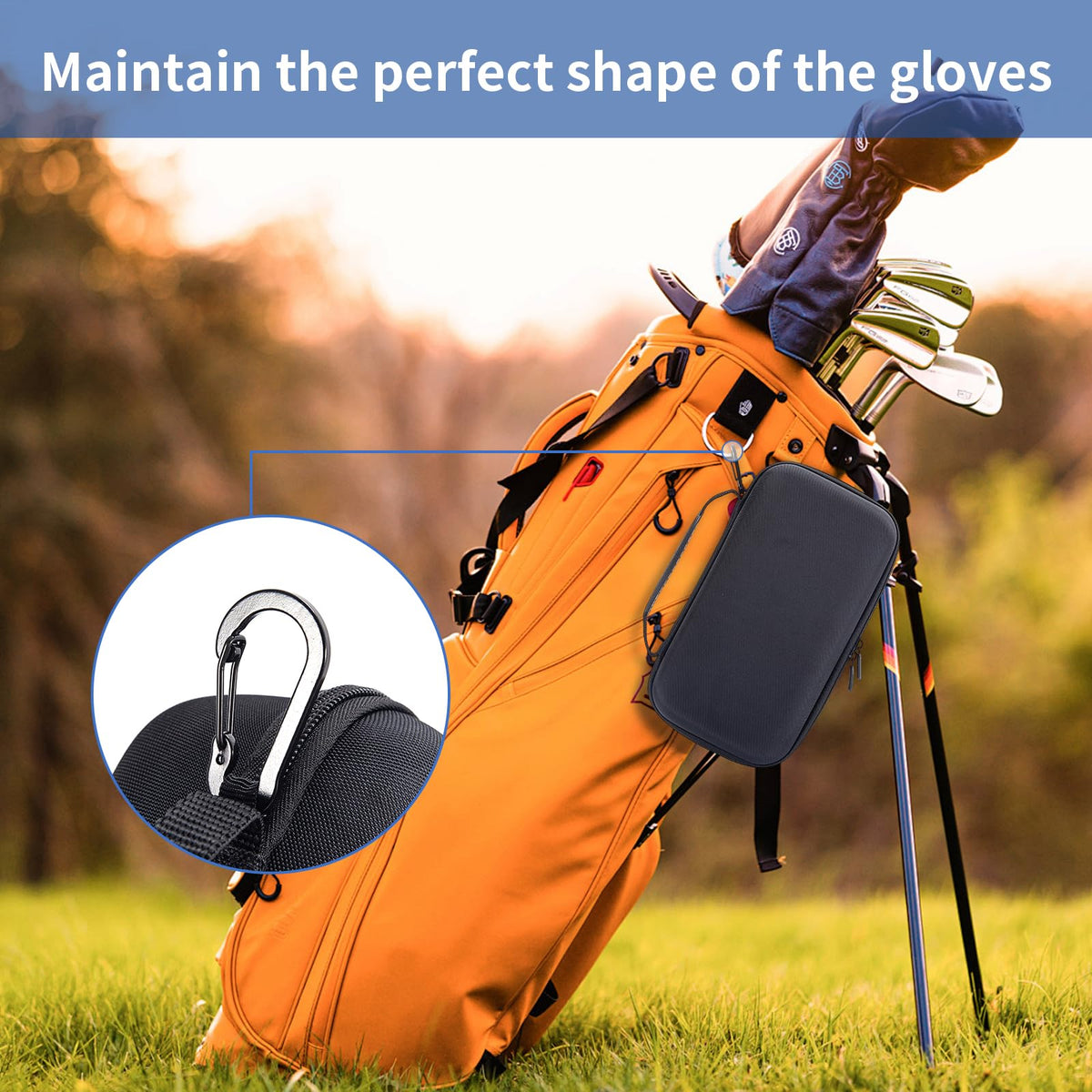 QCWN golf glove holder case inside bag setup demonstrating easy access