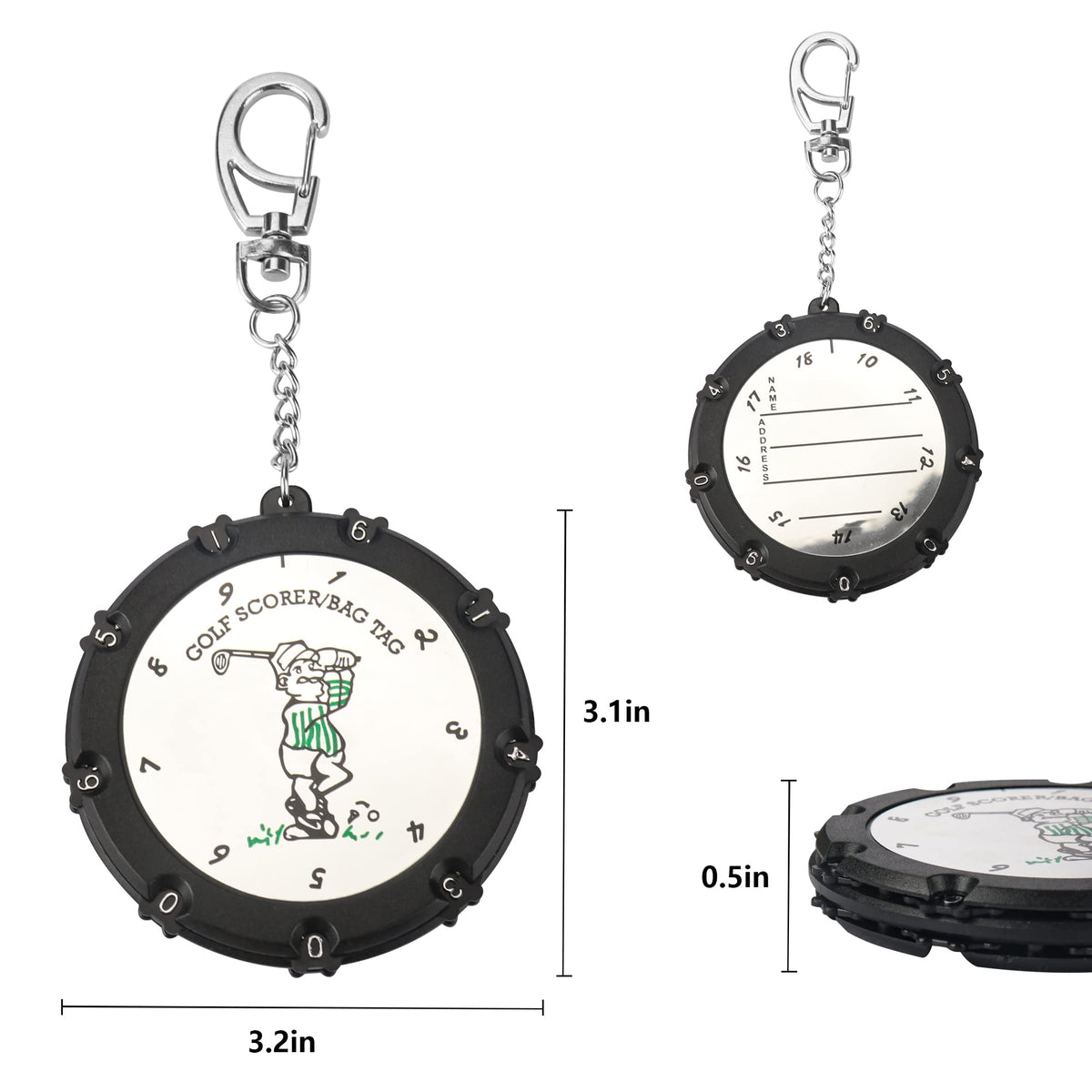 QHALEN Golf Score Counter dial buttons enable fingertip score changes on the course.