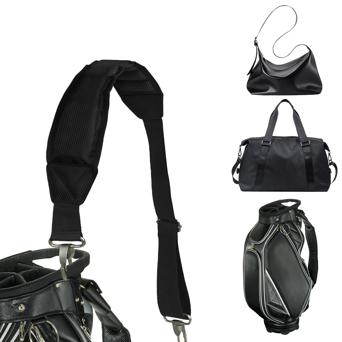 Qiknird golf bag strap blue with rotating snap for easy on-bag attachment.