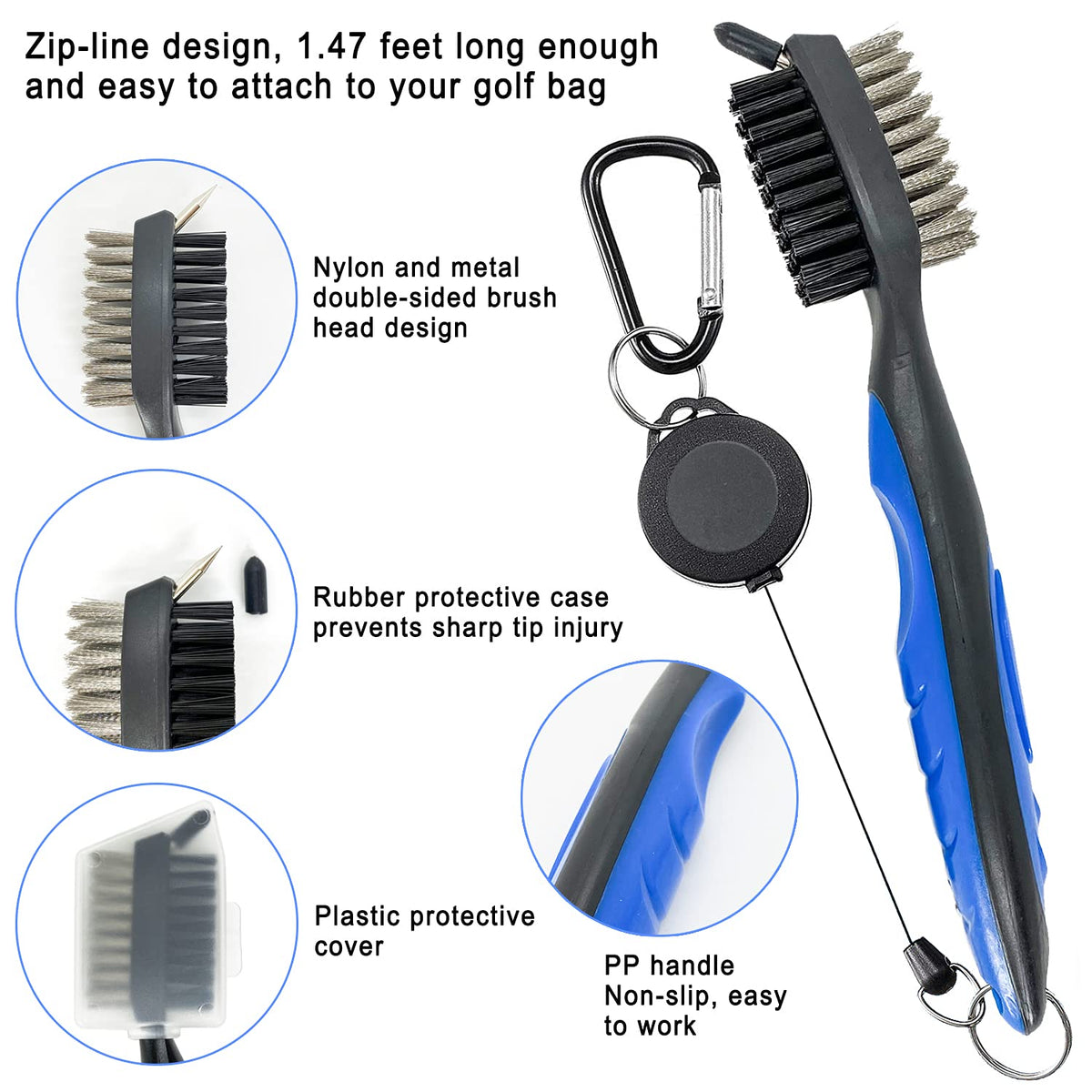 QINIZX double-sided cleaning brush with bristles and protective cap