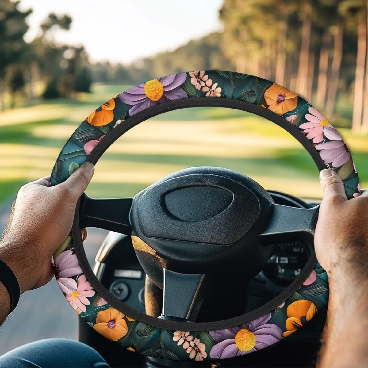 Qiyupavto flowers-prints steering wheel cover adds style and grip.