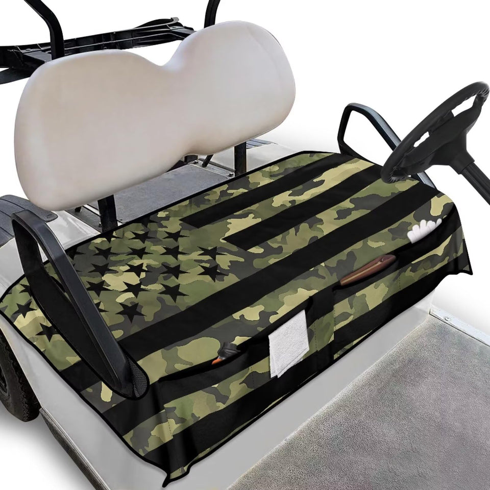 Qiyupavto golf cart seat cover with full wrap and four pockets for essentials.