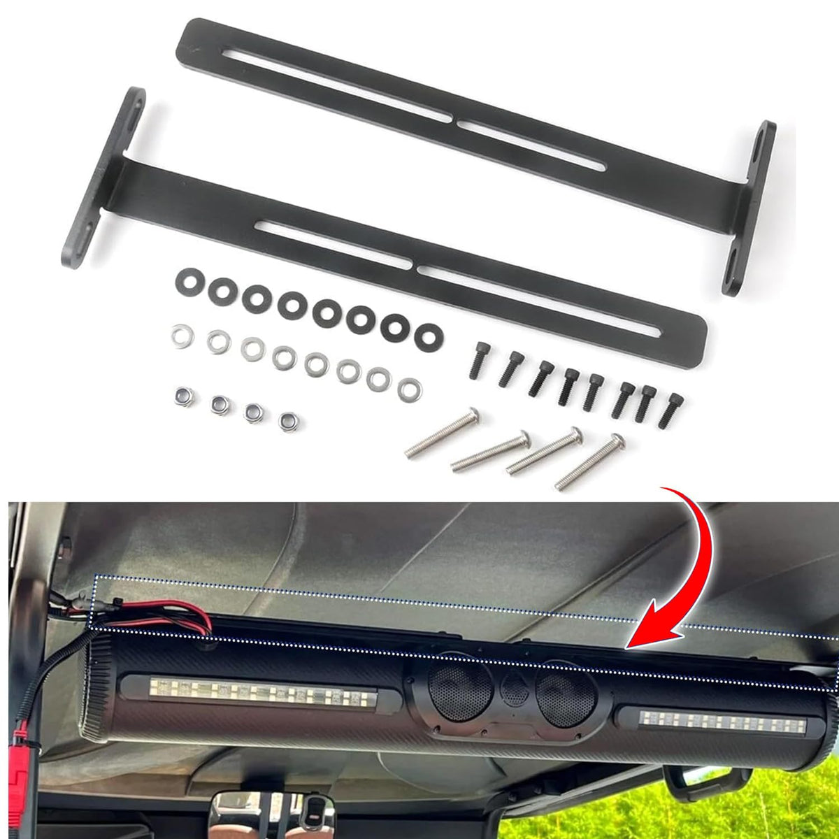 QNCKJZV steel-roof mount in durable black finish for weather-ready golf cart audio
