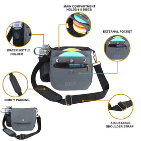 QOGIR disc golf bag side pocket shows convenient storage for small essentials.
