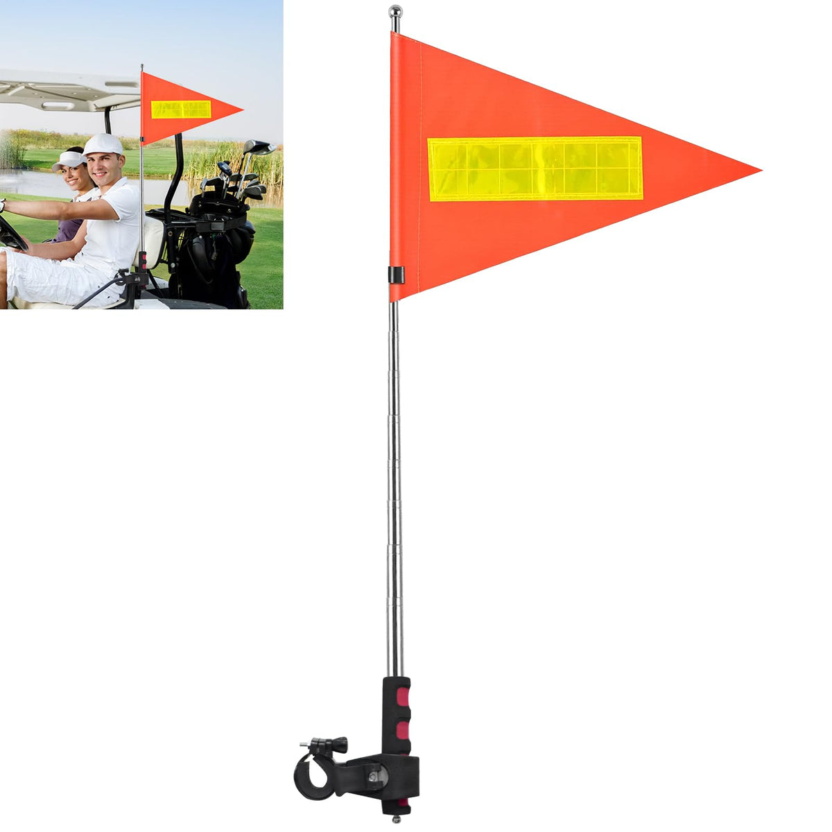 QoTang golf flag pole with reflective orange flag for high visibility.