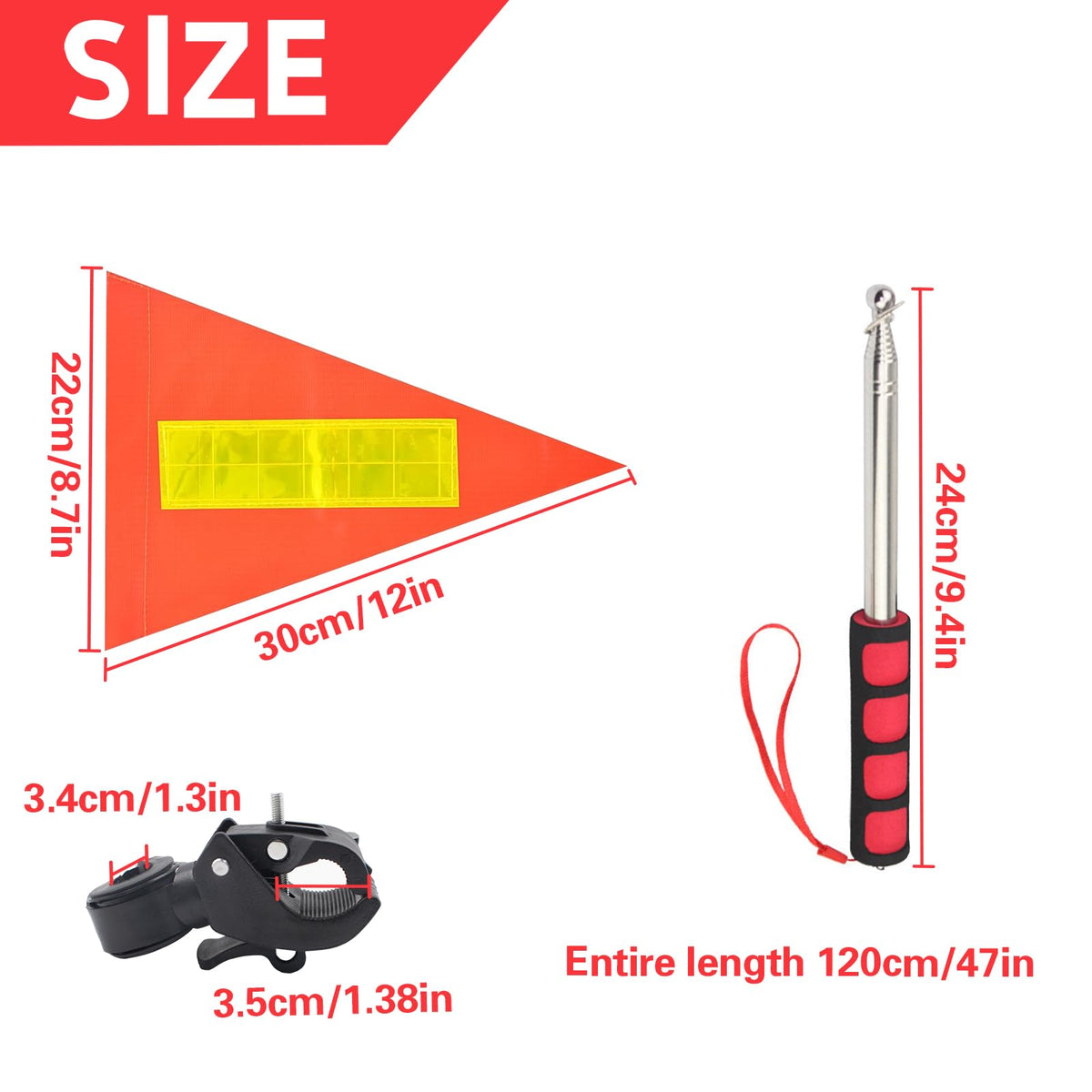 QoTang telescopic flag pole extends from 9.4 to 47.2 inches.