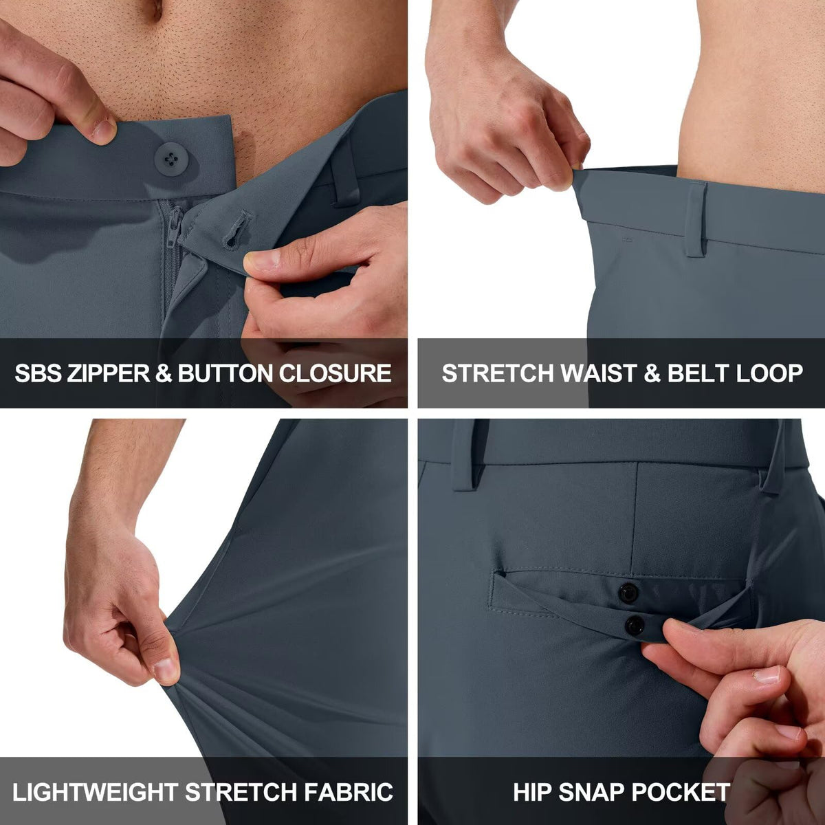 QPNGRP golf pants, front and back pockets for essentials.