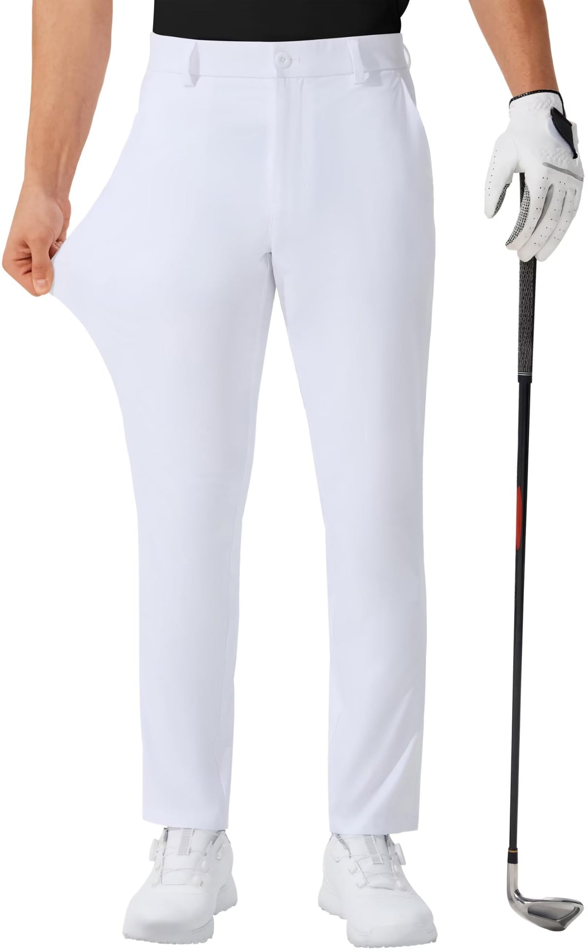 QPNGRP men's golf pants front pocket for secure on-course storage.