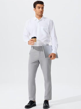 QPNGRP men's golf pants light grey back view with snap pockets and straight cut