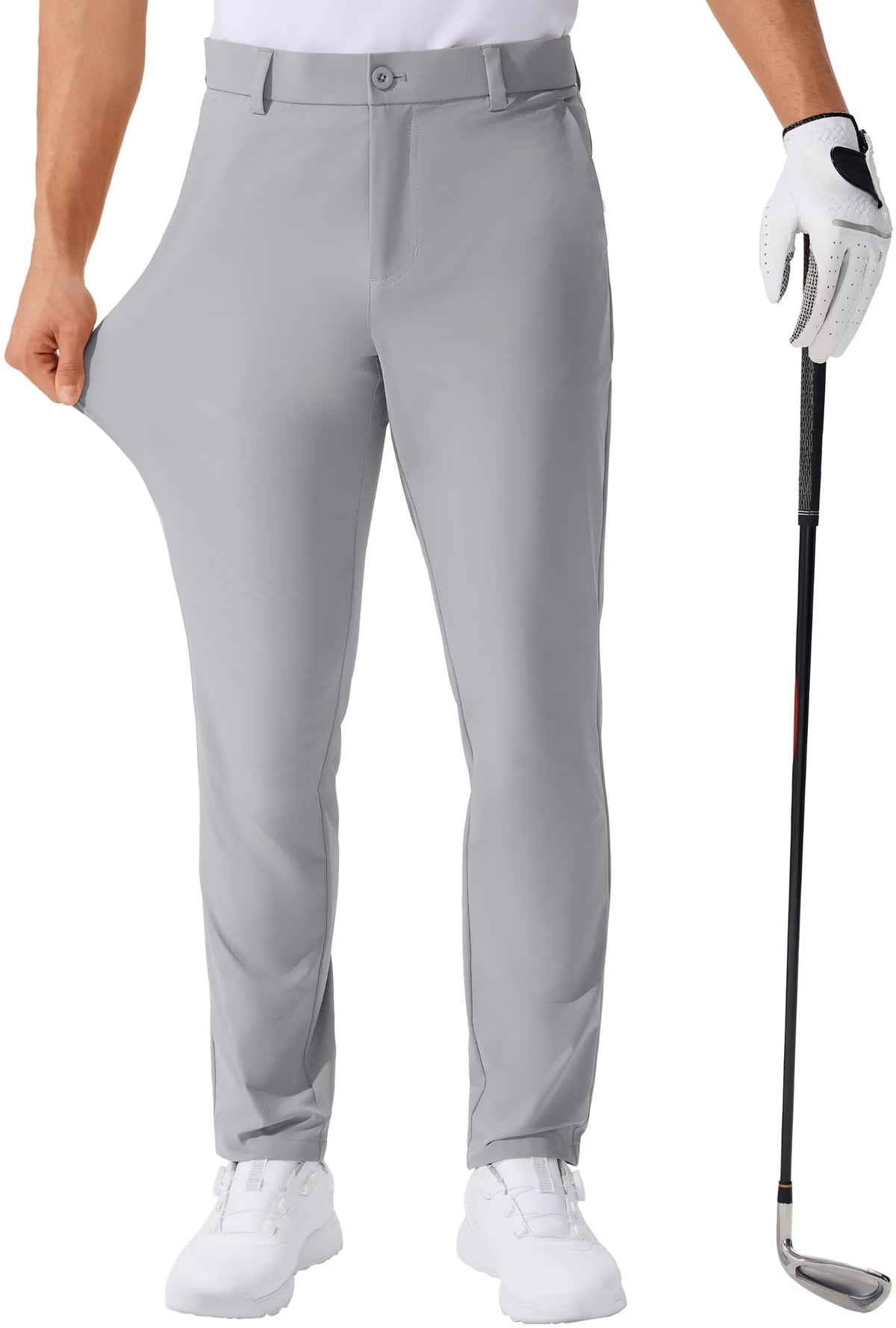 QPNGRP men's golf pants front view with lightweight stretch fabric for all-day comfort.