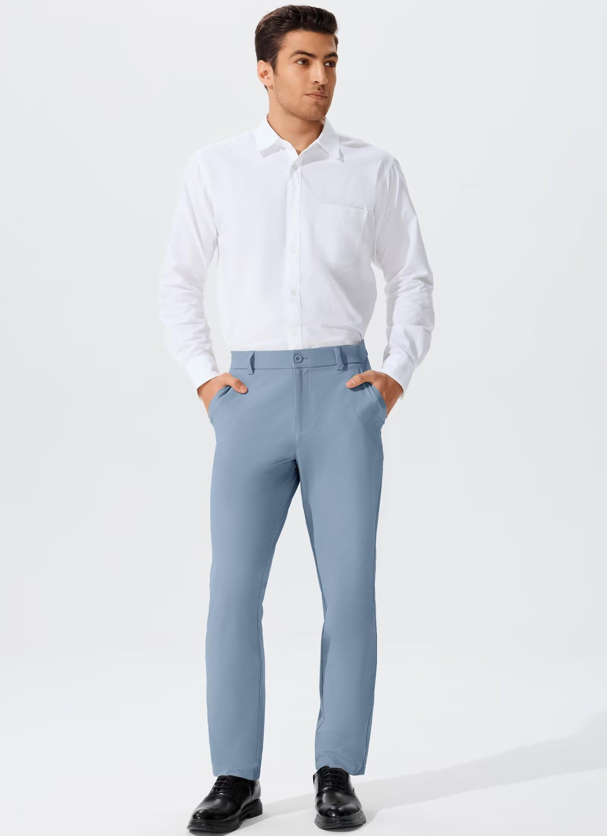 QPNGRP men's golf pants side stretch greyblue, flexible fabric for easy movement.
