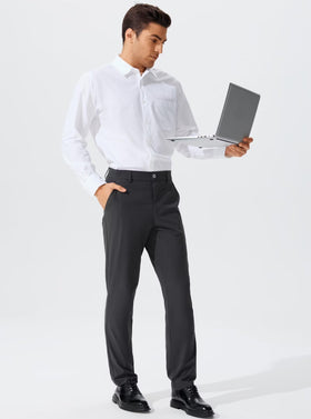 QPNGRP men's golf pants side view showing slim straight leg and breathable fabric.