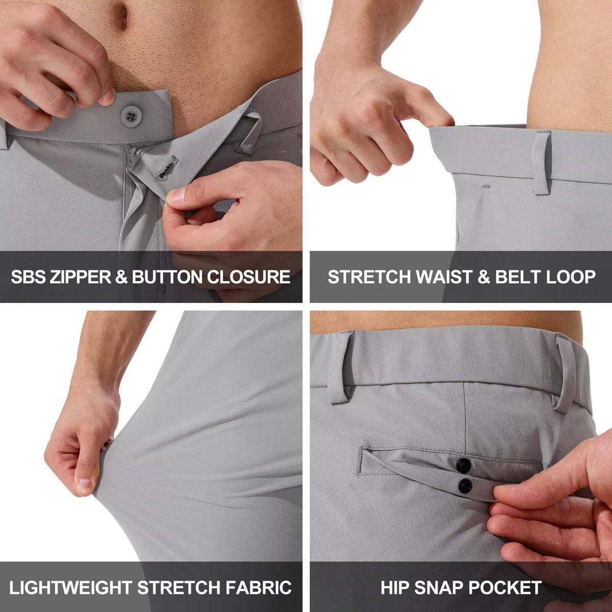 QPNGRP men's golf pants stretch waistband enabling easy movement.