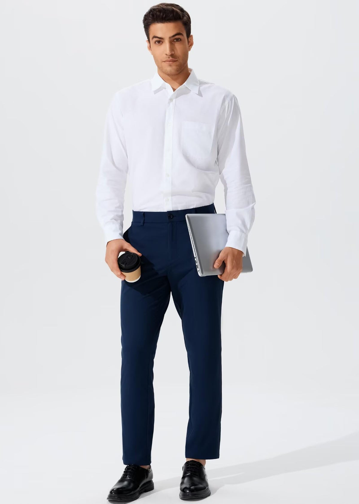 QPNGRP men's golf pants in dark blue, stretch waistband for flexible all-day comfort.