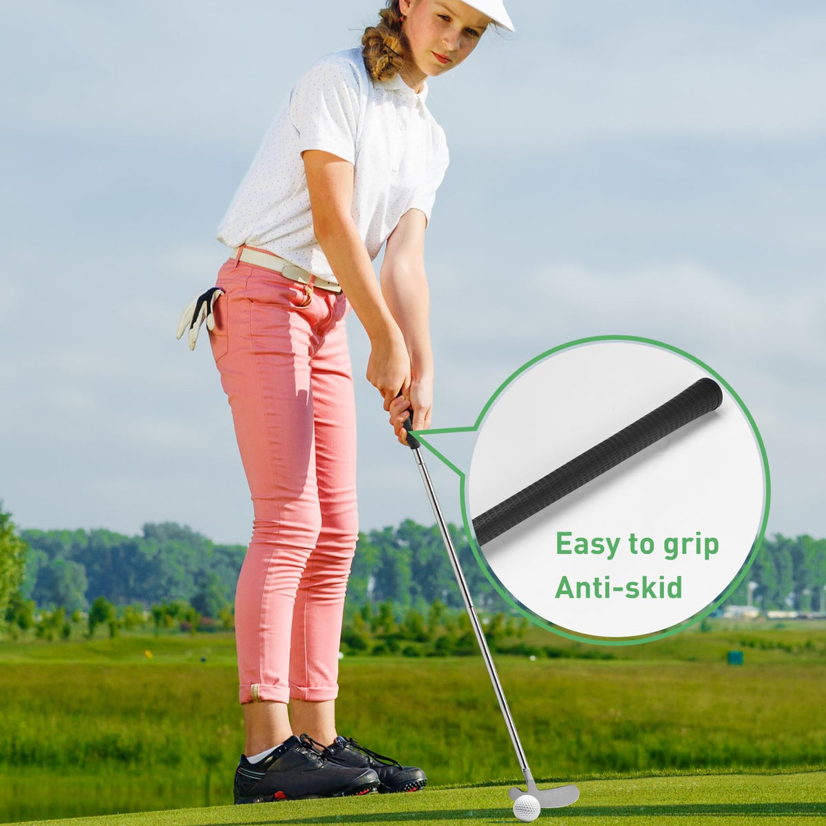 QPPKII all-weather putter head with non-slip grip for varied surfaces.
