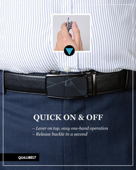 Belt trimming guide lines let you customize length at home