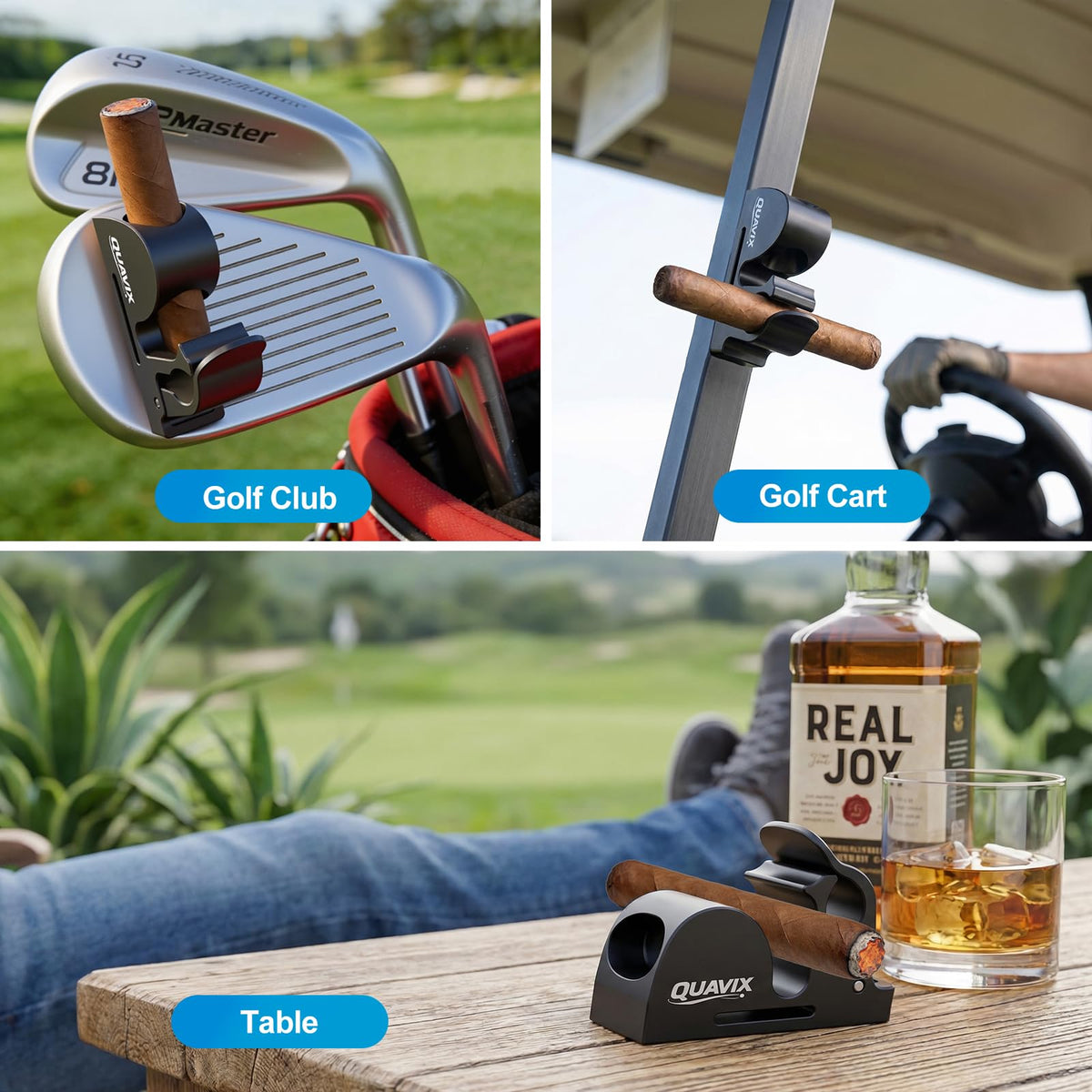 Quavix CNC aluminum construction designed for outdoor golf use.