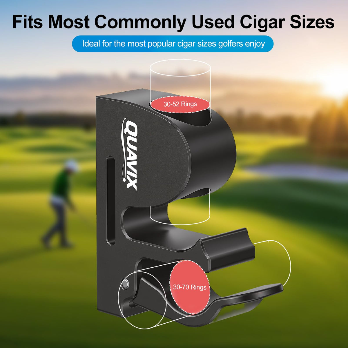 Quavix cigar holder enables one-hand access during the swing.