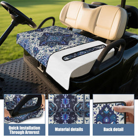Queen Hero seat covers shown with easy 30-second installation in a standard cart.