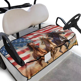 Quidrwyo American Flag Horse seat cover enhances cart style while protecting seats.