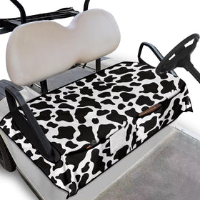Quidrwyo cow print golf cart seat cover showing bold pattern and seat protection