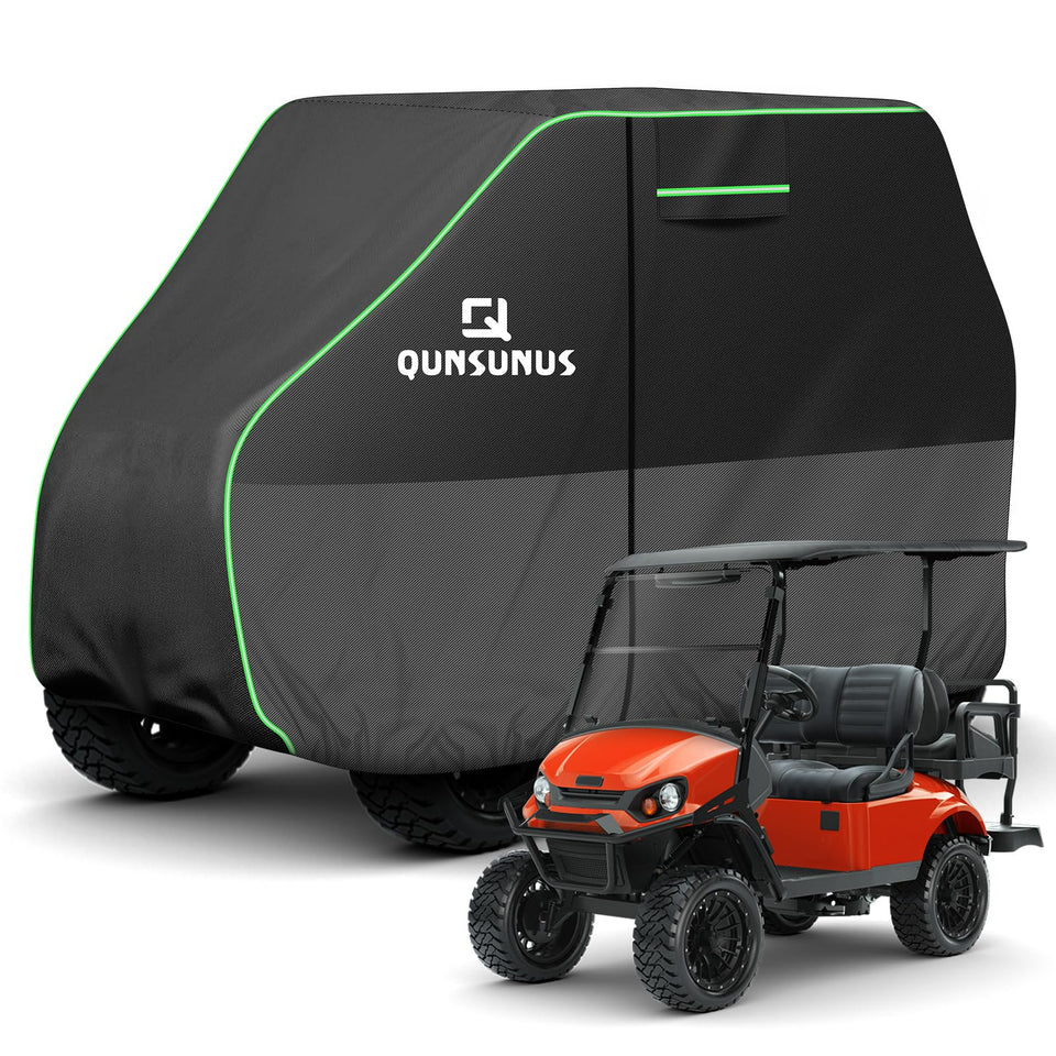 QUNSUNUS 4-seat golf cart cover front view showing full coverage and fit