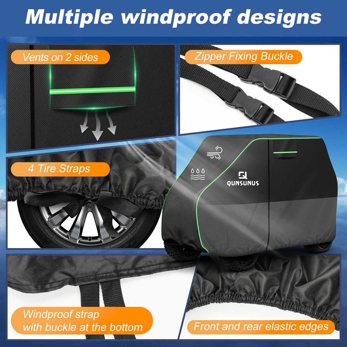 QUNSUNUS 4-seat cover side view highlighting universal fit
