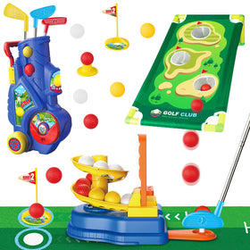 Qutumill toddler golf set with cart and clubs, ideal for indoor or outdoor practice.