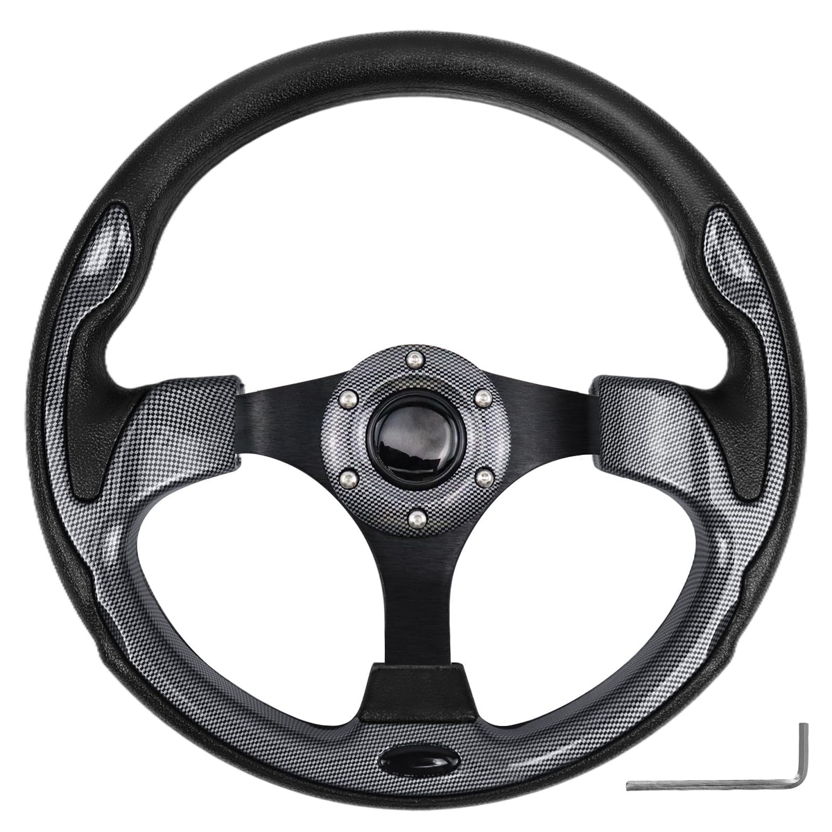 QYMOPAY 12.5-inch golf cart steering wheel with spacious entry and secure grip.