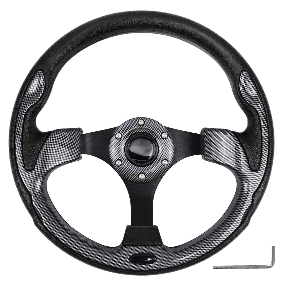 QYMOPAY 12.5-inch golf cart steering wheel with spacious entry and secure grip.