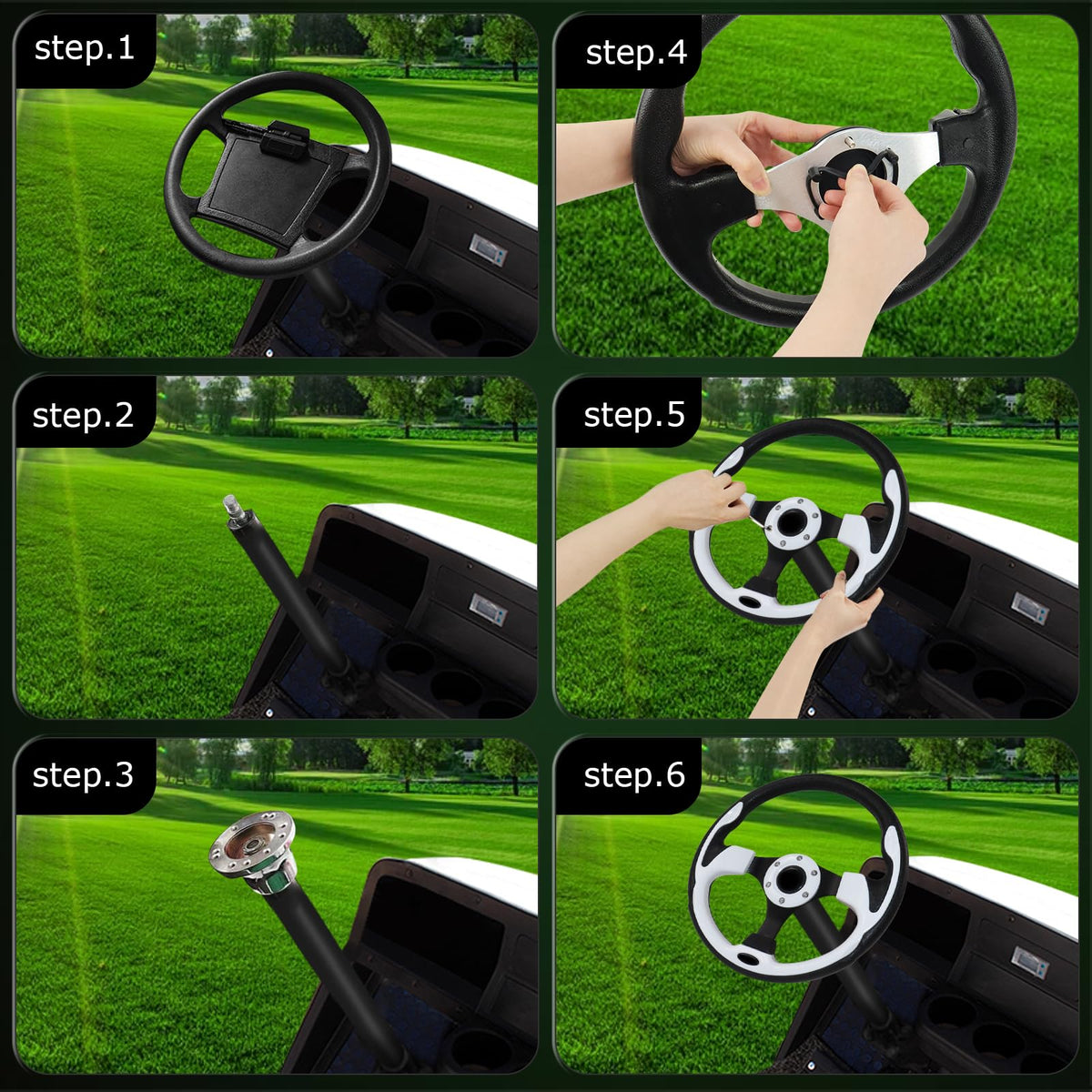 Close-up of aluminium steering wheel showing durable finish