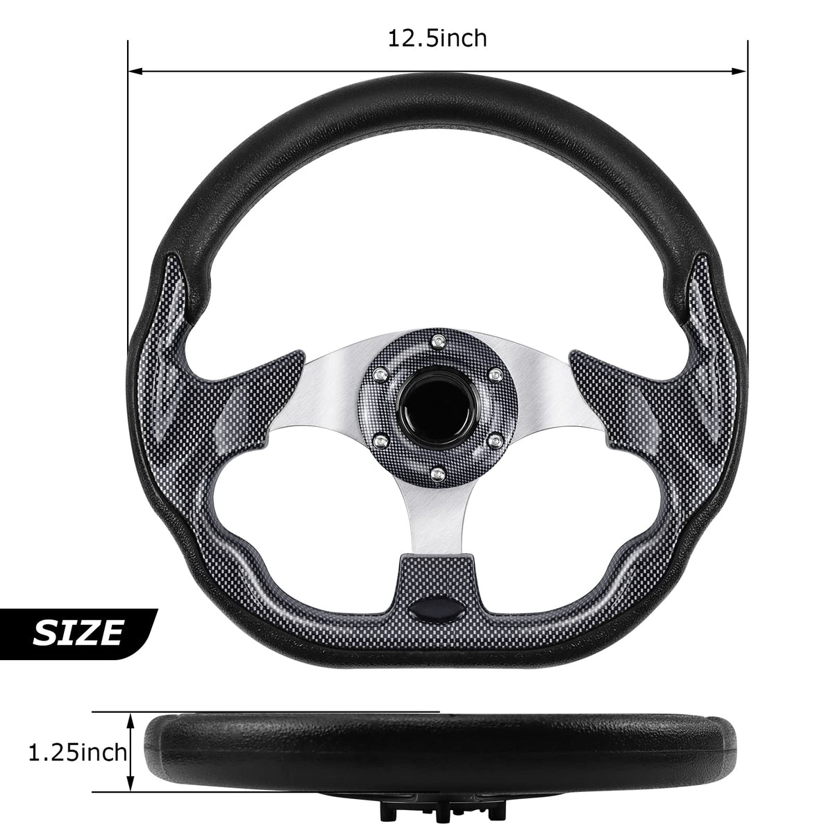 QYMOPAY aluminium steering wheel texture highlights durability and rust resistance.