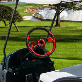 QYMOPAY ergonomic golf cart steering wheel enhances comfort on long rides.