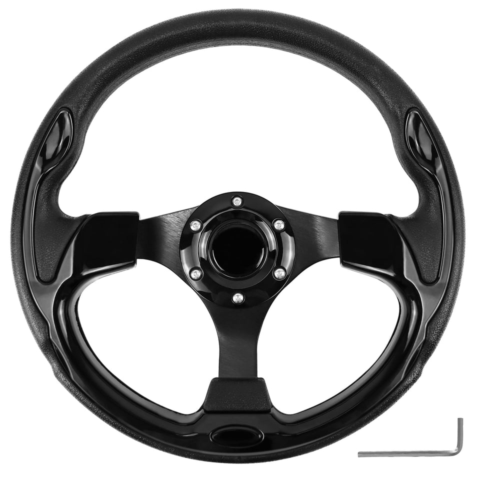 QYMOPAY golf cart steering wheel 12.5-inch all-black for smoother grip and easier entry