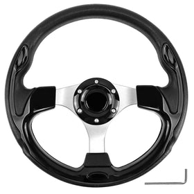 QYMOPAY 12.5-inch all-black golf cart steering wheel offering improved grip and control