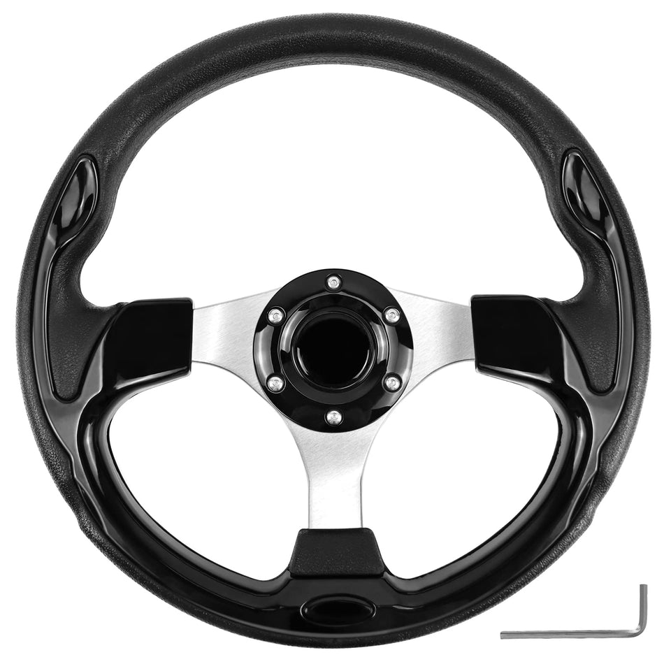 QYMOPAY 12.5-inch all-black golf cart steering wheel offering improved grip and control