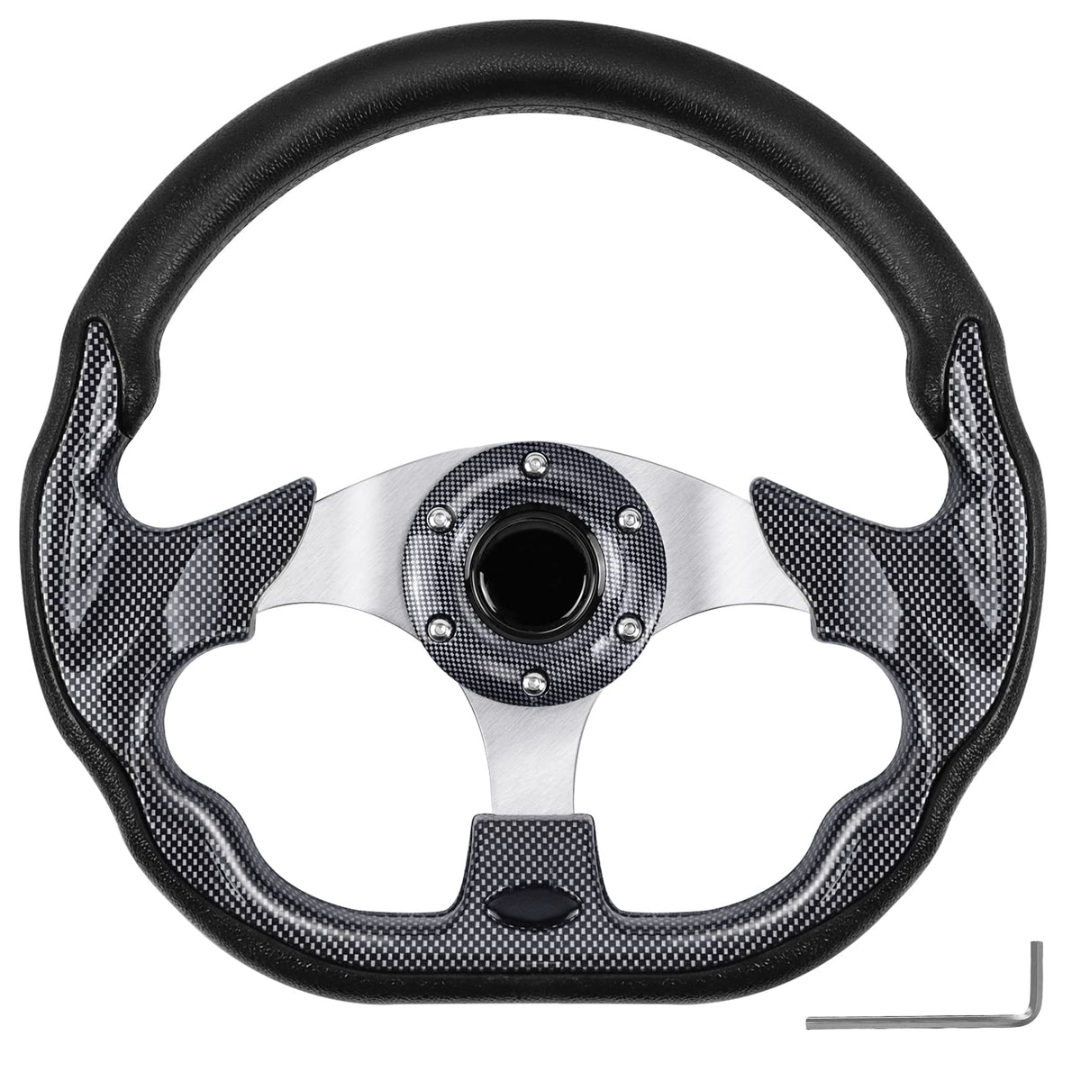 QYMOPAY golf cart steering wheel 12.5-inch all-black improves grip and control.