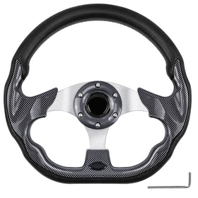 QYMOPAY golf cart steering wheel 12.5-inch all-black improves grip and control.