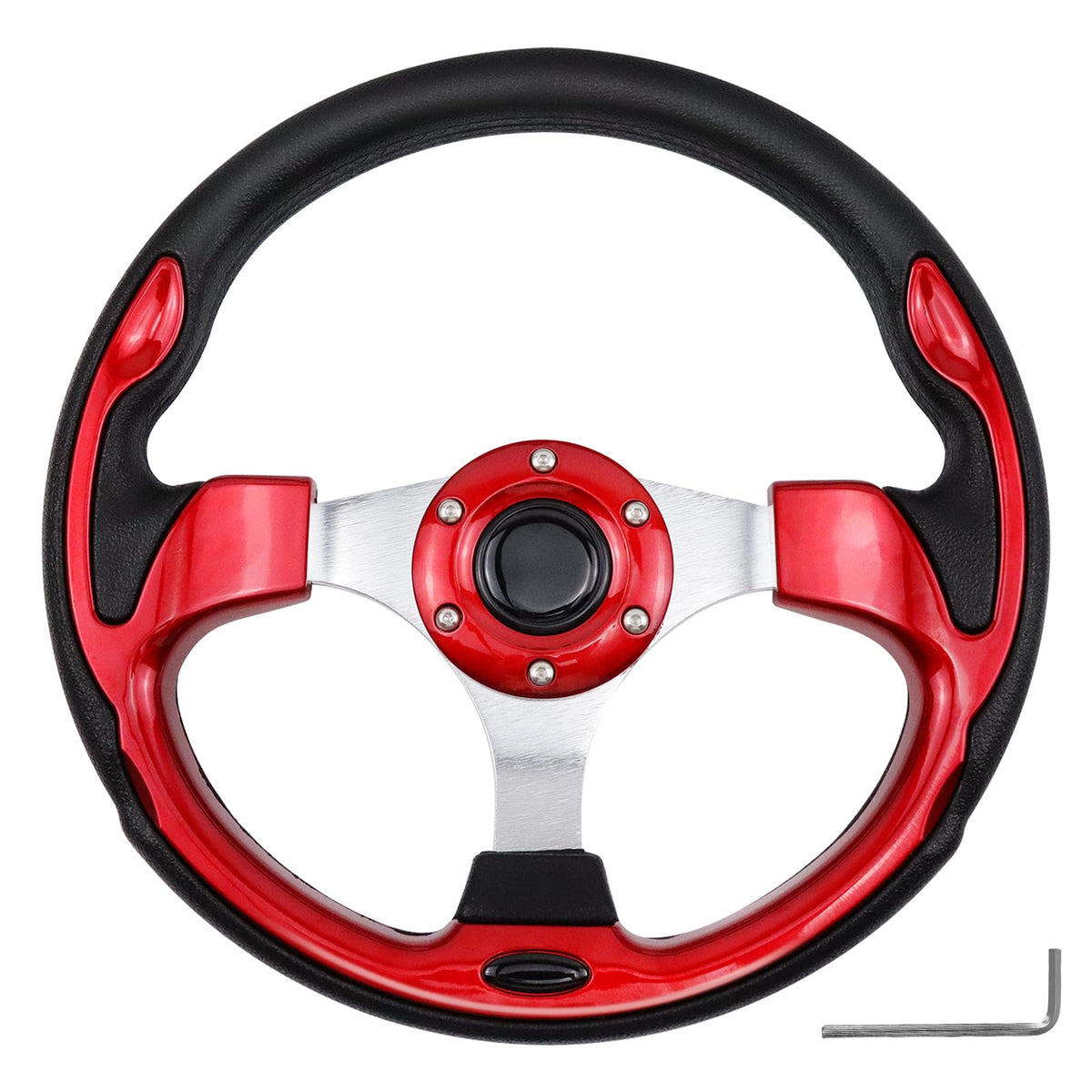 QYMOPAY 12.5-inch all-black golf cart steering wheel for easy entry and grip