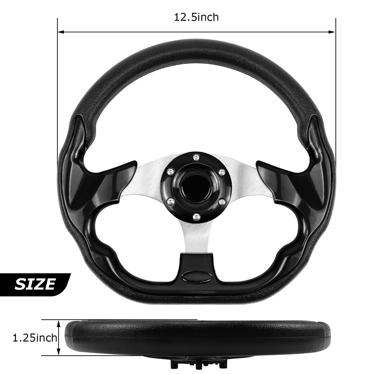 QYMOPAY steering wheel close-up highlights corrosion-resistant aluminum.