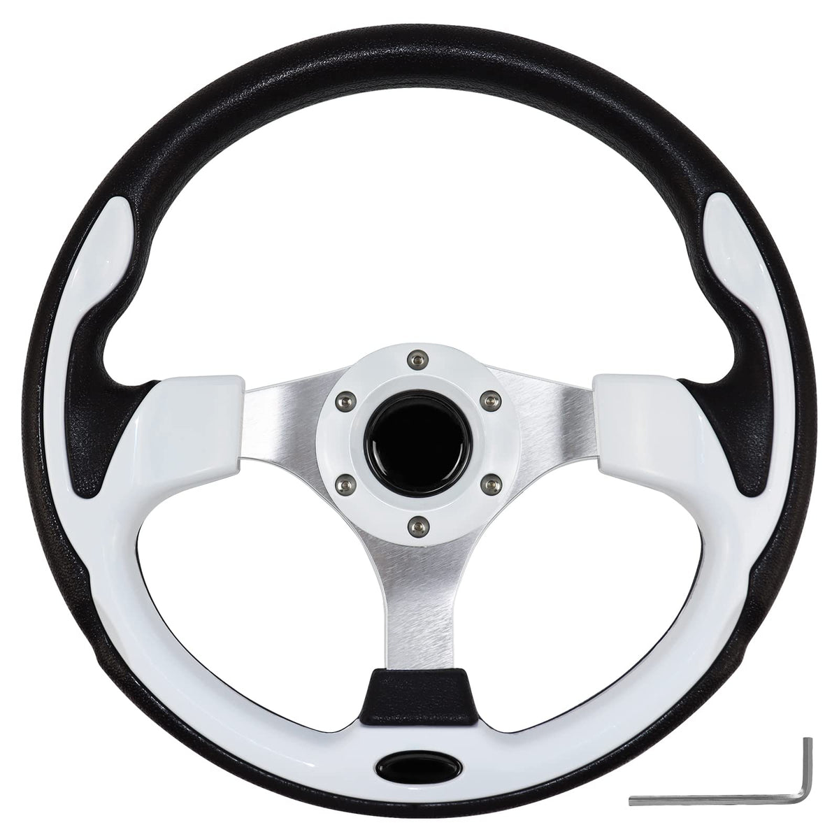 QYMOPAY golf cart steering wheel 12.5-inch black for easy entry and control.