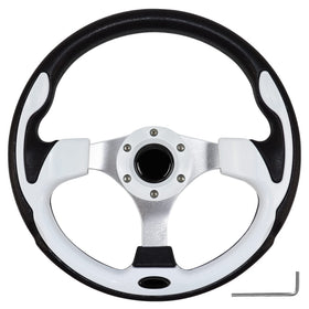 QYMOPAY golf cart steering wheel 12.5-inch black for easy entry and control.