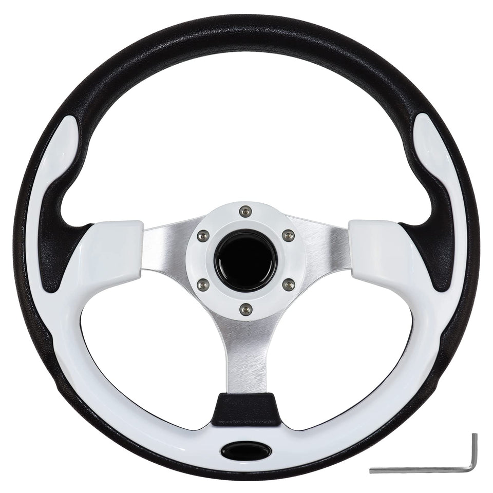 QYMOPAY golf cart steering wheel 12.5-inch black for easy entry and control.