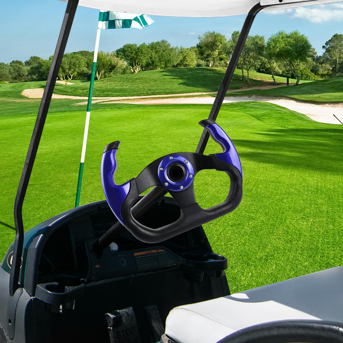 QYMOPAY steering wheel installation shows quick, simple upgrade for EZGO, Club Car, Yamaha.