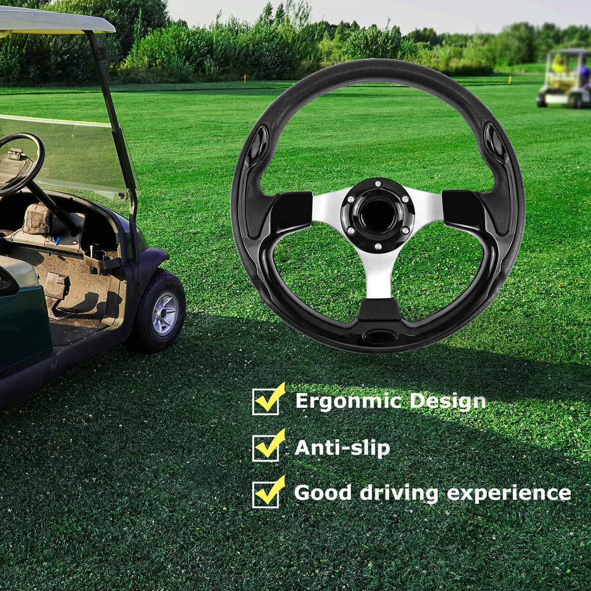 QYMOPAY premium all-black wheel upgrade for golf carts with durable finish