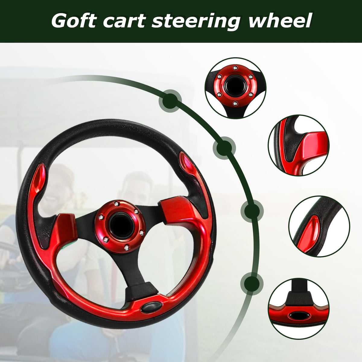 QYMOPAY steering wheel for EZGO, Club Car and Yamaha improves grip and handling.