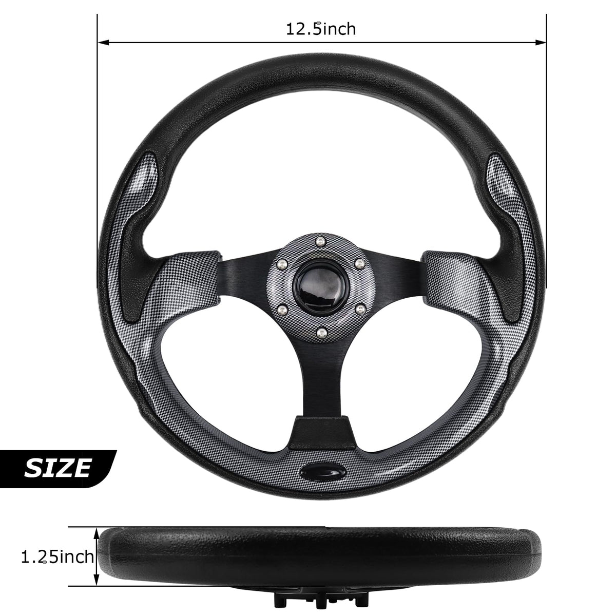 QYMOPAY universal compatibility steering wheel with adapter sold separately for many cart models.